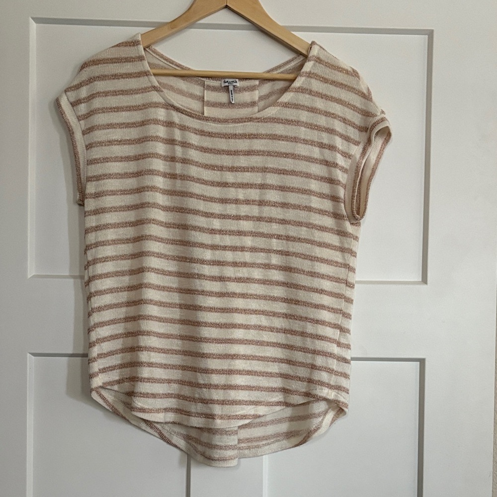 Splendid Sweater Tee (S) - Beige and White Striped Short Sleeve Top